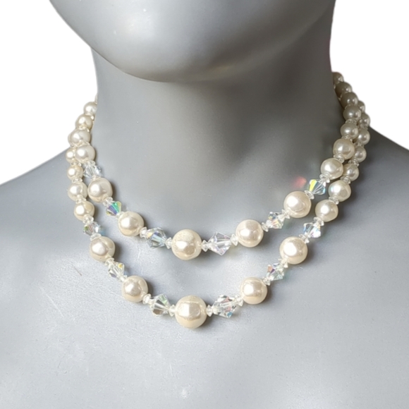 White Pearl and Beautiful Australia Crystal White AB Sparkly Rainbow Necklace - Picture 2 of 10